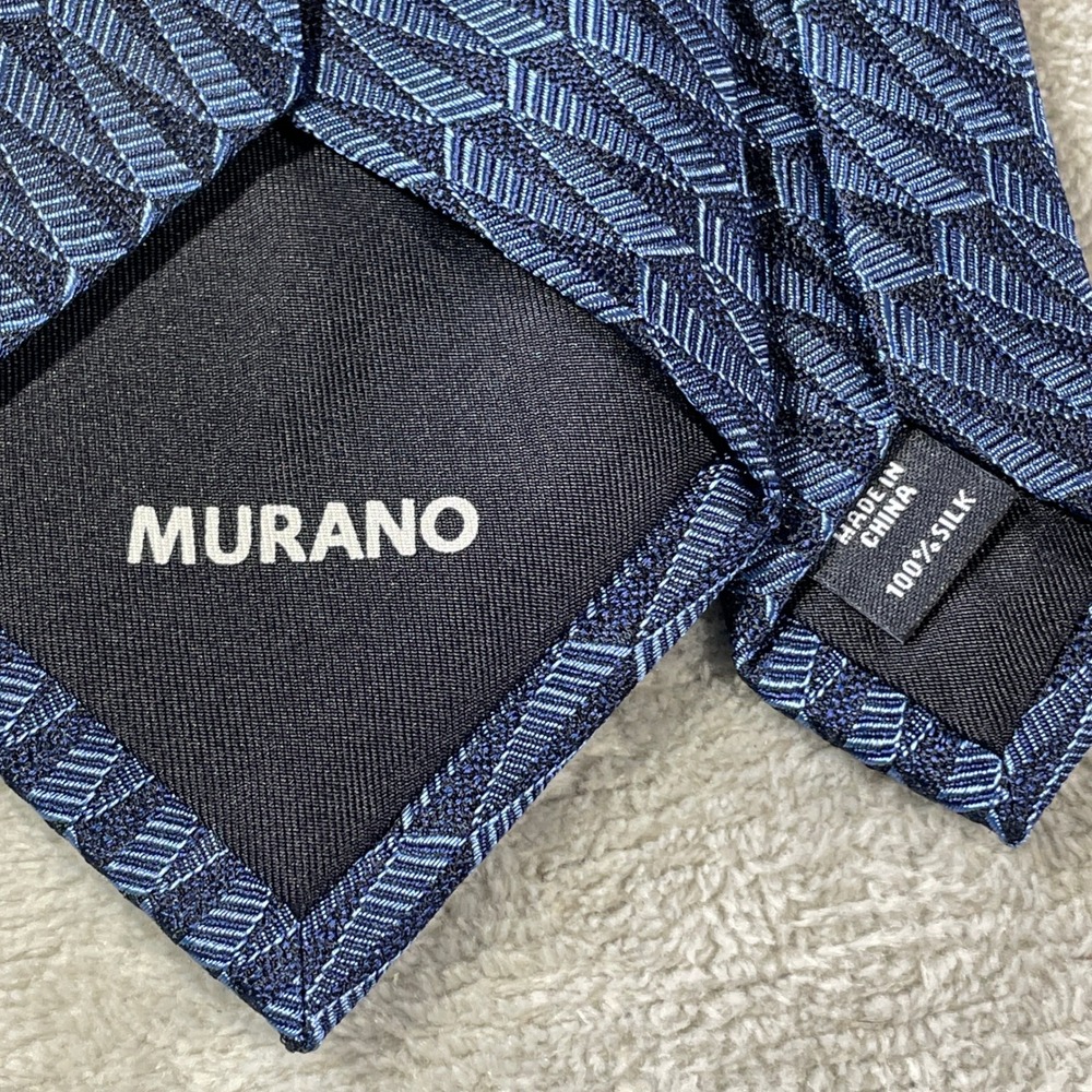 Murano Necktie Tie Navy Blue Geometric Silk 100% Silk 3" Geometric Office - Picture 3 of 6